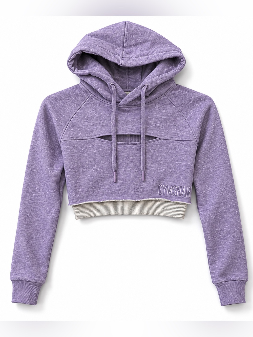 GYMSHARK PURPLE HOODED CROP SWEATSHIRT WITH CUT OUT DETAIL